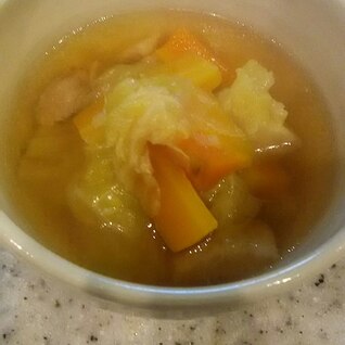 根菜と鶏胸肉のコンソメスープ